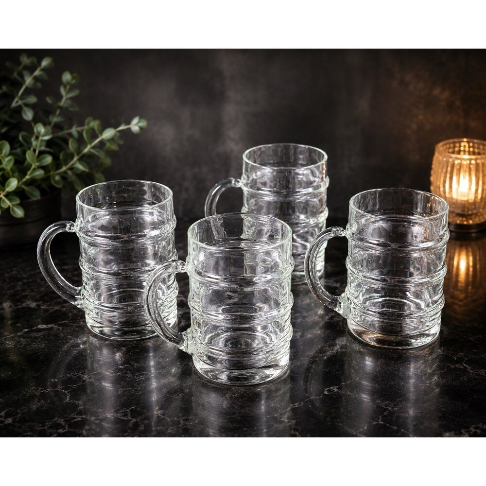 Vintage Timo Sarpaneva Iittala Finland Ripple Beer Glasses Mugs Set of 2 EUC